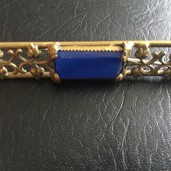 Gorgeous Antique Brooch Pin C Clasp Blue Stone Filagree Jewellry - Picture 8 of 10